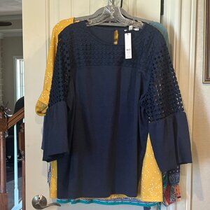 Chicos 4 (20) Denim Like Top w/ Cuff length Sleeve NWT